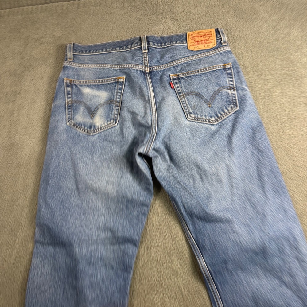Levis 505 Regular Fit Straight Leg Light Wash Blue Denim Jeans Mens 36x29